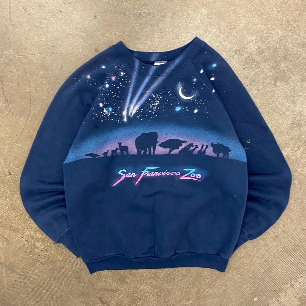 Vintage 90s San Francisco Zoo AOP Animals Wildlife Wrap Around Sweatshirt Large